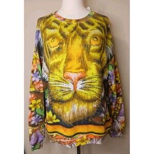 NWT Desigual Sz M Tiger & Floral Allover Print Sweatshirt Colorful Standout